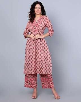 floral print straight kurta & pants set