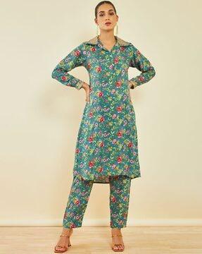 floral print straight kurta & pants set