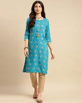 floral print straight kurta & pants set