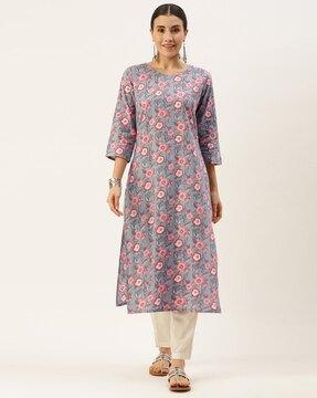 floral print straight kurta & pants set