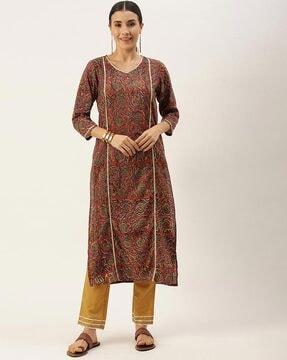 floral print straight kurta & pants set