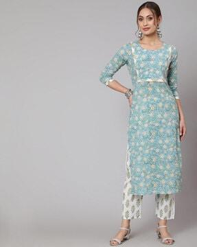 floral print straight kurta & pants