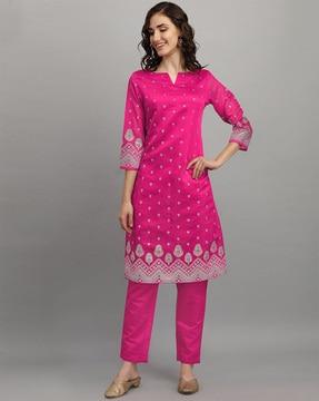 floral print straight kurta & pants