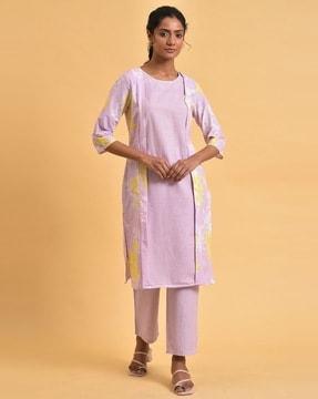 floral print straight kurta & pants