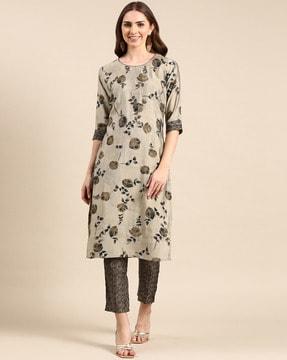 floral print straight kurta & pyjamas set