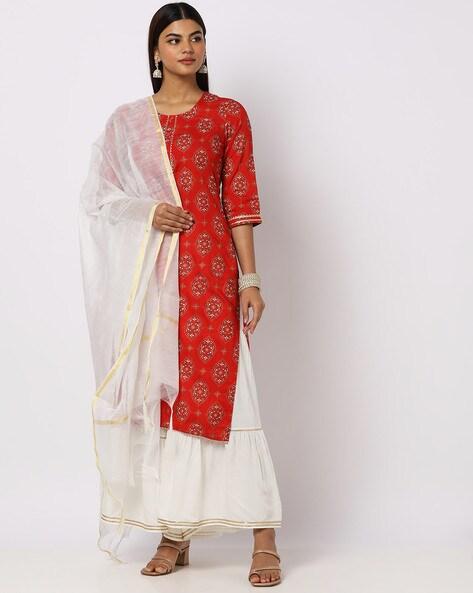 floral print straight kurta & sharara with dupatta