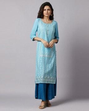 floral print straight kurta ith palazzo pants