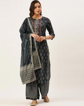 floral print straight kurta pant with dupatta set