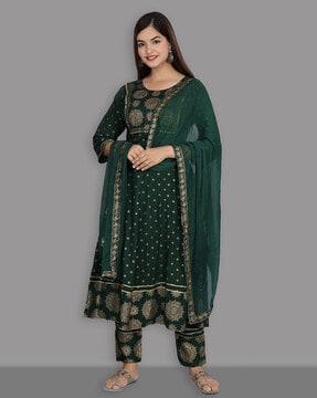 floral print straight kurta pants & dupatta set