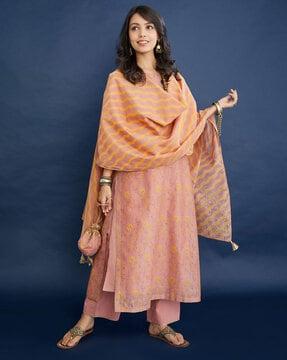 floral print straight kurta set with dupatta