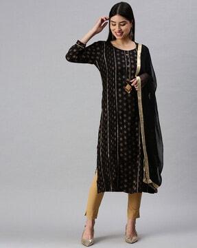 floral print straight kurta set with dupatta