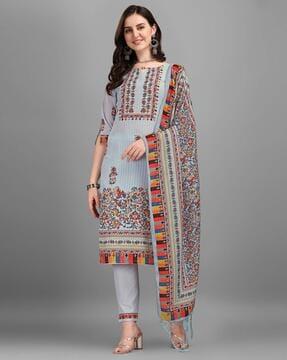 floral print straight kurta set with dupatta