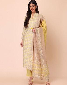 floral print straight kurta set with dupatta