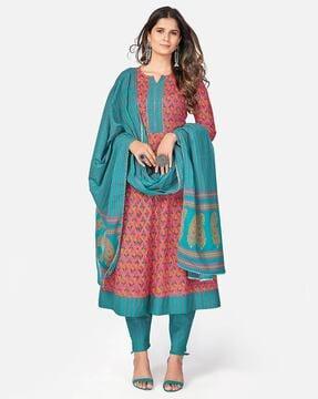 floral print straight kurta set with dupatta