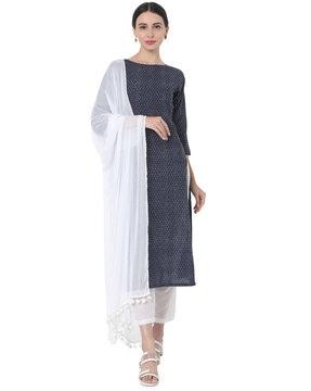 floral print straight kurta set with dupatta