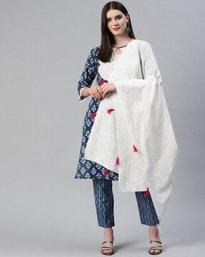 floral print straight kurta set with dupatta