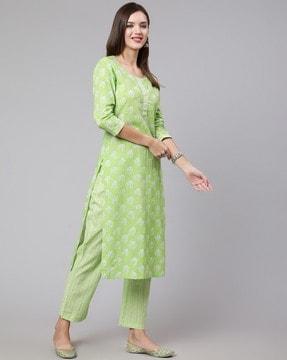 floral print straight kurta set with dupatta