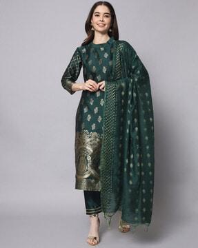 floral print straight kurta set with dupatta