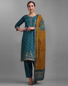 floral print straight kurta set with dupatta