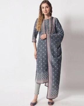 floral print straight kurta set with dupatta