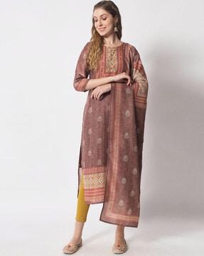 floral print straight kurta set with dupatta