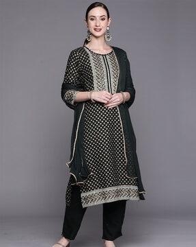 floral print straight kurta set with dupatta