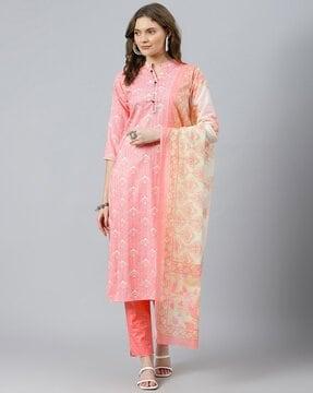 floral print straight kurta set with dupatta