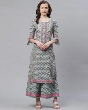 floral print straight kurta set with palazzo