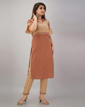 floral print straight kurta set