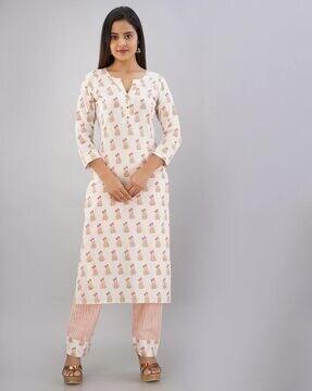 floral print straight kurta set