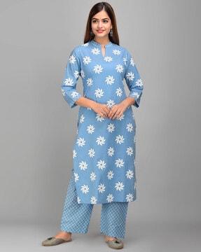 floral print straight kurta set