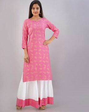 floral print straight kurta set