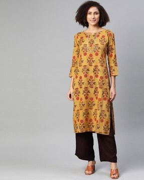 floral print straight kurta set