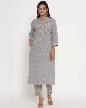 floral print straight kurta set