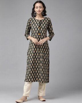 floral print straight kurta set