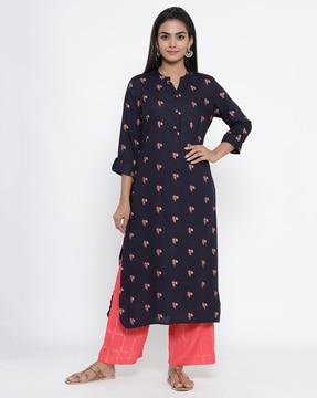 floral print straight kurta set