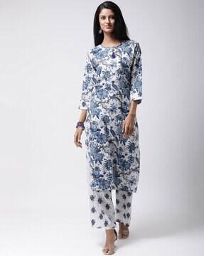 floral print straight kurta set