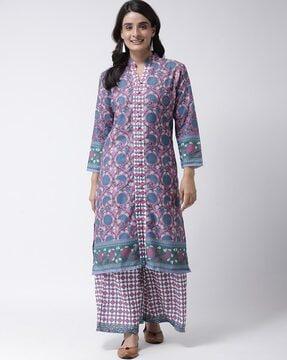 floral print straight kurta set