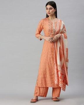 floral print straight kurta set