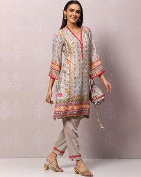 floral print straight kurta set