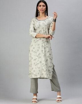 floral print straight kurta set