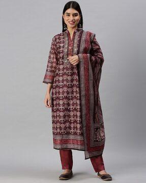 floral print straight kurta set