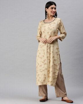 floral print straight kurta set