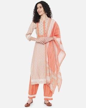 floral print straight kurta set