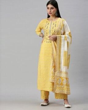 floral print straight kurta set