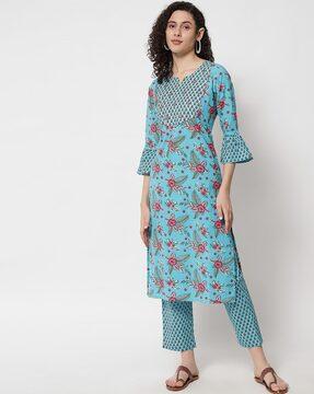 floral print straight kurta set