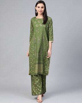 floral print straight kurta set