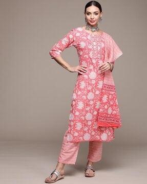 floral print straight kurta set