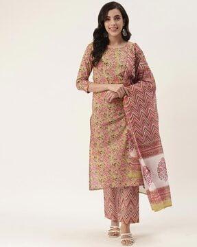 floral print straight kurta set