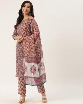 floral print straight kurta set